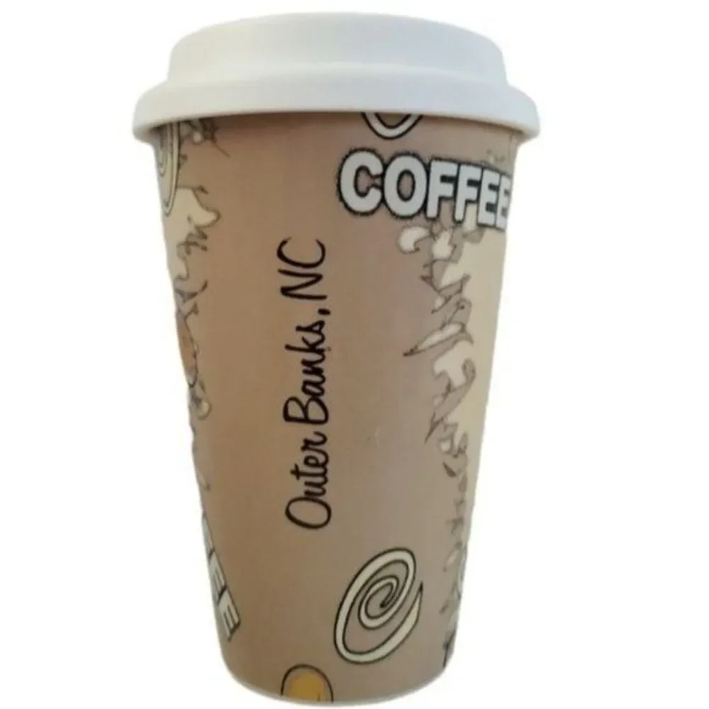 Ceramic Coffee Travel Tumbler Mug Cup  OUTER BANKS NORTH CAROLINA 12 FL OZ